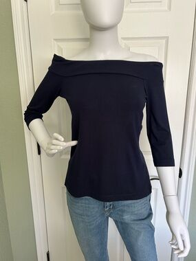 Ann Taylor Navy Off-Shoulder Top